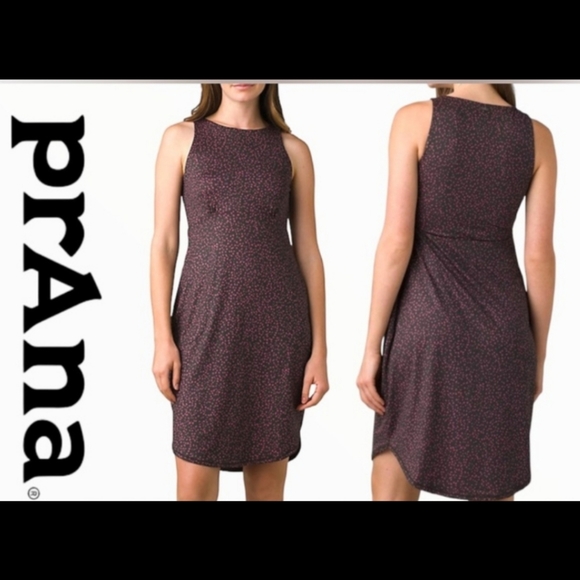 Prana Dresses & Skirts - PrAna Emerald Lake Dress Sz S Brown With Pink Spots Casual High Neck Self Lined